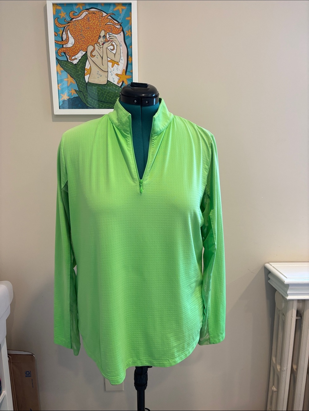 IBKUL Neon Lime Long-Sleeve Half-Zip Performance Top